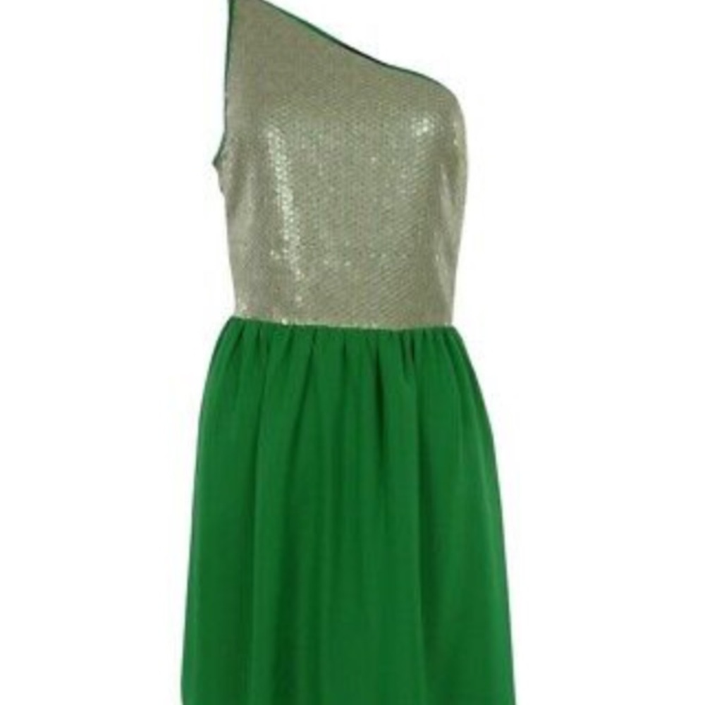 Kensie Dress Marbled Sequin & Green One Shoulder